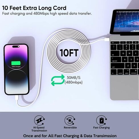 iPhone Charger [Apple MFi Certified] 2Pack PD Dual USB C Charger Block Fast Charging Wall Charger Plug with 10FT Long Rapid Type C - Lightning Cable Apple Charger for iPhone 14/13/12/11/XS/XR/SE, iPad in Kuwait
