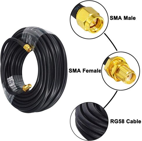كابل تمديد محوري منخفض الخسارة بطول 15 مترًا (49.2 قدمًا) RG58 SMA أنثى إلى SMA ذكر موصل WiFi تمديد RF وتطبيقات الراديو ثنائية الاتجاه كابلات محورية نحاسية نقية 50 أوم RF موسع الرصاص هوائي in Kuwait