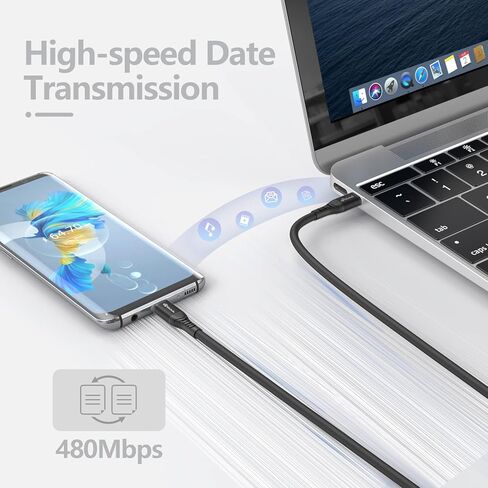 Weduda USB-C to USB-C Cable 6ft,Soft Silicone USB 2.0 Type C 60W Charging Cable Fast Charge for MacBook Pro 2022, iPad Pro 2022, iPad Air 4, iPad Mini 6, Galaxy S21, Pixel, Switch (Black) in Kuwait