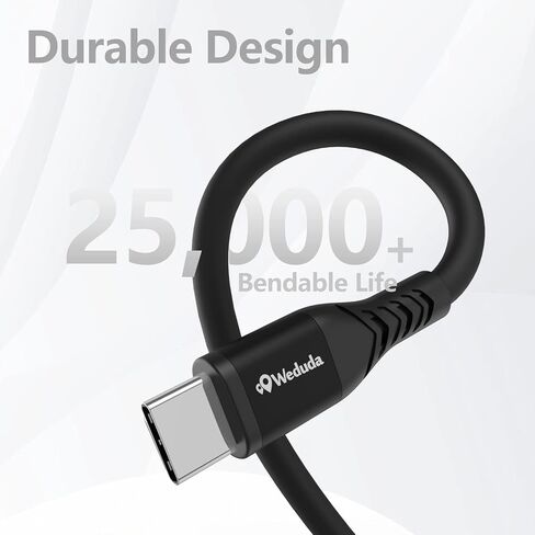 Weduda USB-C to USB-C Cable 6ft,Soft Silicone USB 2.0 Type C 60W Charging Cable Fast Charge for MacBook Pro 2022, iPad Pro 2022, iPad Air 4, iPad Mini 6, Galaxy S21, Pixel, Switch (Black) in Kuwait