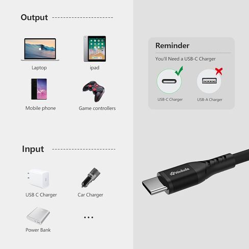 Weduda USB-C to USB-C Cable 6ft,Soft Silicone USB 2.0 Type C 60W Charging Cable Fast Charge for MacBook Pro 2022, iPad Pro 2022, iPad Air 4, iPad Mini 6, Galaxy S21, Pixel, Switch (Black) in Kuwait