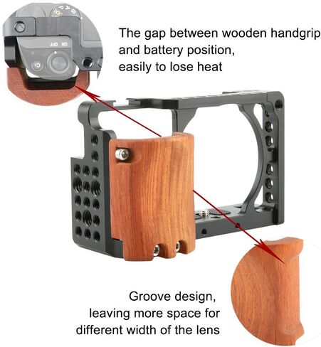 NICEYRIG Cage Kit for Sony Alpha A6300 /A6400/ A6100/A6000, with Wooden Handgrip - 109 in Saudi Arabia