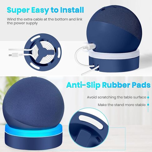 حامل طاولة ZUOLACO للجيل الخامس من Echo Dot، حامل سطح المكتب لجهاز Echo Dot 4th/5th Gen، دعامة أساسية مع دليل ضوئي، ملحقات منقطة مع إدارة كابل مدمجة، رؤية عميقة باللون الأزرق in Saudi Arabia