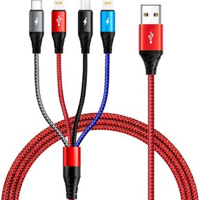 كابل شحن متعدد 3.5 أمبير، 2 حزمة سلك شحن متعدد 6 أقدام مضفر 4 في 1 كابل USB متعدد كابل شاحن سريع مع منافذ Lightning/Type C/Micro USB للهواتف المحمولة/iPhone/Samsung/iPad/PS/الأجهزة اللوحية والمزيد in Kuwait