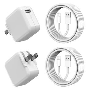 شاحن iPad، شاحن iPhone، عبوتان 【معتمد من Apple MFi】 شاحن 12 وات، قابس سفر محمول قابل للطي مع كابل Lightning بطول 3.3FT متوافق مع iPhone، iPad، iPad Mini 1/2/3/4/5، iPad Air 1/2/3 in Kuwait