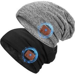 ASIILOVI 2 Pack Bluetooth Beanie 2023 Version، قبعة صغيرة بلوتوث مبطنة بالصوف بطبقة مزدوجة، هدايا تقنية فريدة للرجال / النساء / المراهقين / عيد الشكر العائلي (2 قبعة صغيرة وسماعة رأس قابلة للفصل) in Kuwait