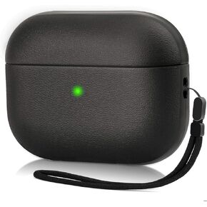 Upgrade Airpods Pro Case Cover, Leather Texture Full-Body Protective Case Cover for Apple Airpods Pro,Wireless Charging and Front LED Visible (Matte Black)