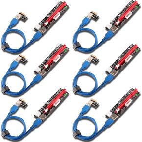 Ziyituod أحدث كابل PCIE Riser Express من 1X إلى 16X (6pin / MOLEX/SATA) مع بطاقة محول PCI-E Riser التي تعمل بالتعدين Ethereum ETH مع كابل USB 3.0 بطول 60 سم، 6 عبوات in Kuwait