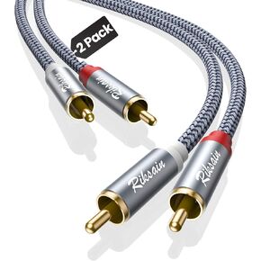 RIKSOIN RCA Cable, 2-Pack (8 Feet) 2-RCA Male to 2-RCA Male Subwoofer Audio [Shield, Hi-Fi Sound] Nylon Braided Cable for HDTVs, Home Theater, Gaming Consoles, Hi-Fi Speakers, DVD Players & More