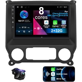 ستيريو سيارة لسيارة Chevy Silverado GMC Sierra 2014-2018 8 Core Android 12 مع CarPlay Android Auto، 10.1 بوصة IPS تعمل باللمس وراديو سيارة بلوتوث مع كاميرا احتياطية، AM/FM/RDS، AUX، Hi-Fi، SWC in Kuwait