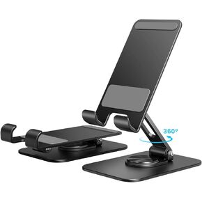 حامل هاتف قابل للطي يدور 360 درجة من STARVIKY - حامل معدني قابل للتعديل للهاتف والكمبيوتر اللوحي، مضاد للاهتزاز والسقوط، مثالي لمكالمات الفيديو والبث والألعاب ومشاركة الشاشة الجماعية (أسود) in Kuwait