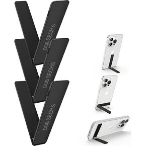 DOB SECHS 3PCS Phone Kickstand Stick On, Ultra-Thin, Portable, Vertical and Horizontal Phone Stand, Angle Adjustable, Aluminum Alloy Cell Phone Kickstand for Phone, iPad, Tablet, Black