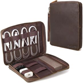 Polare Full Grain Leather Travel Cable Organizer Case Electronics Accessories Carry Bag with YKK Zippers All-in-One Storage Bag for Cables, Power Bank, USB, SD Card, Travel Essentials in Kuwait