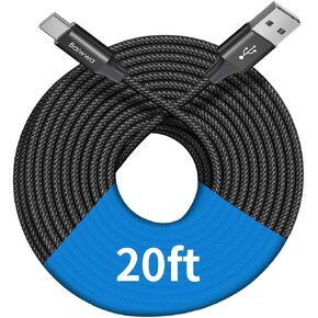 Baiwwa Long USB C Cable 15ft, USB A to Type C Cable Charger Cord Premium Nylon Braided Compatible with Samsung Galaxy Note Tab, Moto, LG, Pixel and More USB C Smartphone & Tablet in Kuwait