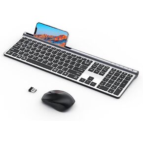 مجموعة لوحة مفاتيح وماوس لاسلكية، وضع مزدوج قابل لإعادة الشحن من Artciety (بلوتوث 5.0x2 + 2.4 جيجا) مجموعة لوحة مفاتيح وماوس كاملة الحجم، تصميم صامت فائق النحافة لجهاز Mac iPad iPhone Android Windows-أسود in Kuwait