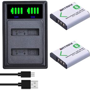 Batmax 2 قطعة بطارية NP-BG1 + شاحن USB مزدوج LED مع منفذ نوع C لسوني NP-BG1 سوني DSC-H3 DSC-H7 DSC-H9 DSC-H10 DSC-H20 DSC-H50 DSC-H55 DSC-H70 DSC-HX30V، DSC - كاميرات W290، DSC-WX1، DSC-HX10V in Kuwait