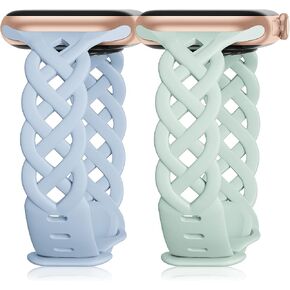 Braided Silicone Bands Compatible with Apple Watch Women Slim Thin Narrow | Breathable Hollow-out Bands for iWatch Ultra 2/3 SE 3 Series 11/10/9/8/7/6/5/4/3/2/1 38mm 40mm 41mm 42mm 44mm 45mm 46mm 49mm in Saudi Arabia
