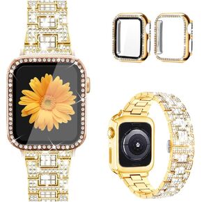 Mesime Compatible for Apple Watch Band with Screen Protector Case, Jewelry Replacement Bands 46mm 45mm 44mm 42mm 41mm 40 mm 38mm 2 Pack Bling Protective Cover for iWatch Series 10/9/8/7/6/5/4/3/2/1/SE Women