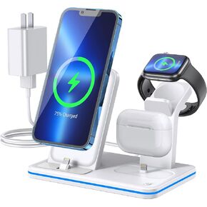 محطة شحن لمنتجات Apple، حامل شحن QI Fast 3 في 1، قاعدة شحن للسفر لسلسلة iPhone، AirPods 1/2/3/Pro، شاحن لاسلكي لسلسلة iWatch in Kuwait