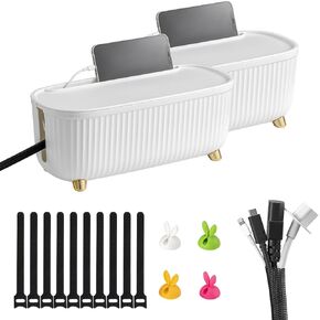 Homebliss Cable Management Box - Cord Organizer Box 13.7 * 5.9 * 5.3in -Insulated Cable Storage Box for TV, Computer, Laptop Power Strips -Fashionable Power Strip Box for Home, Office - Light Beige