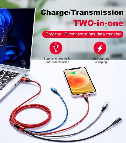 كابل شحن متعدد 3.5 أمبير، 2 حزمة سلك شحن متعدد 6 أقدام مضفر 4 في 1 كابل USB متعدد كابل شاحن سريع مع منافذ Lightning/Type C/Micro USB للهواتف المحمولة/iPhone/Samsung/iPad/PS/الأجهزة اللوحية والمزيد in Kuwait