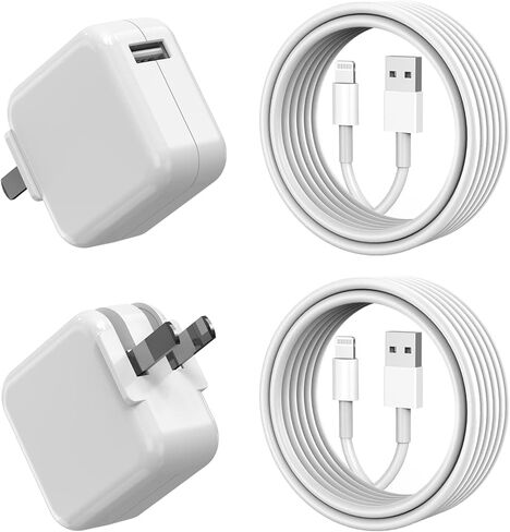 شاحن iPad، شاحن iPhone، عبوتان 【معتمد من Apple MFi】 شاحن 12 وات، قابس سفر محمول قابل للطي مع كابل Lightning بطول 3.3FT متوافق مع iPhone، iPad، iPad Mini 1/2/3/4/5، iPad Air 1/2/3 in Kuwait
