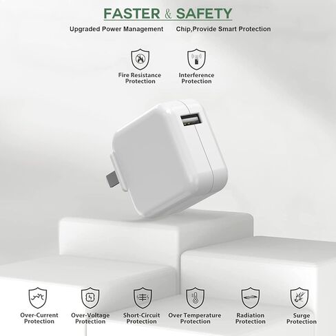 شاحن iPad، شاحن iPhone، عبوتان 【معتمد من Apple MFi】 شاحن 12 وات، قابس سفر محمول قابل للطي مع كابل Lightning بطول 3.3FT متوافق مع iPhone، iPad، iPad Mini 1/2/3/4/5، iPad Air 1/2/3 in Kuwait