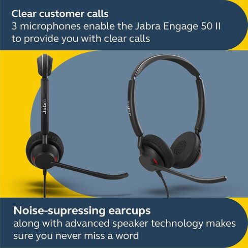 Jabra Engage 50 II Wired Stereo Headset with Link Call Control - Noise-Cancelling 3-Mic Technology, USB-A Cable - Works with All Leading Unified Communications Platforms Such as Zoom & Unify - Black in Saudi Arabia