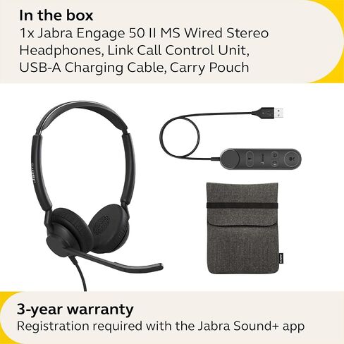 Jabra Engage 50 II Wired Stereo Headset with Link Call Control - Noise-Cancelling 3-Mic Technology, USB-A Cable - Works with All Leading Unified Communications Platforms Such as Zoom & Unify - Black in Saudi Arabia