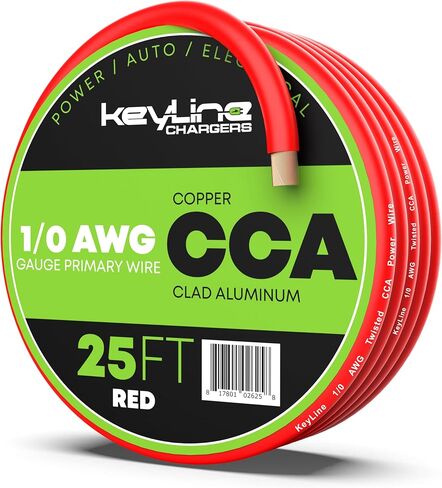 1/0 Gauge Amp Wire - 25ft Red | Best Used for Battery Cable, Marine Speaker Wiring, Solar Systems for RV Trailer, Car Audio Speaker, 8 AWG Automotive Copper Clad Aluminum (CCA) in Kuwait