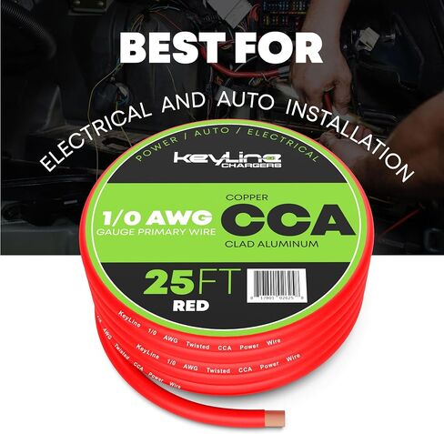 1/0 Gauge Amp Wire - 25ft Red | Best Used for Battery Cable, Marine Speaker Wiring, Solar Systems for RV Trailer, Car Audio Speaker, 8 AWG Automotive Copper Clad Aluminum (CCA) in Kuwait