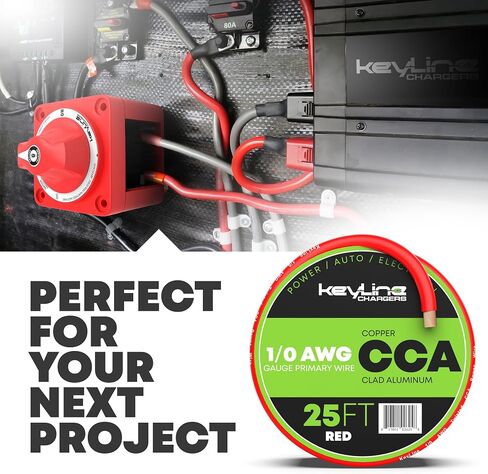 1/0 Gauge Amp Wire - 25ft Red | Best Used for Battery Cable, Marine Speaker Wiring, Solar Systems for RV Trailer, Car Audio Speaker, 8 AWG Automotive Copper Clad Aluminum (CCA) in Kuwait