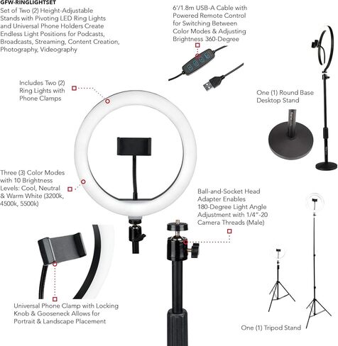 Gator Frameworks 10-Inch LED Desktop Ring Light Stand with Phone Holder and Compact Weighted Base, (GFW-RINGLIGHTDSKTP) in Kuwait