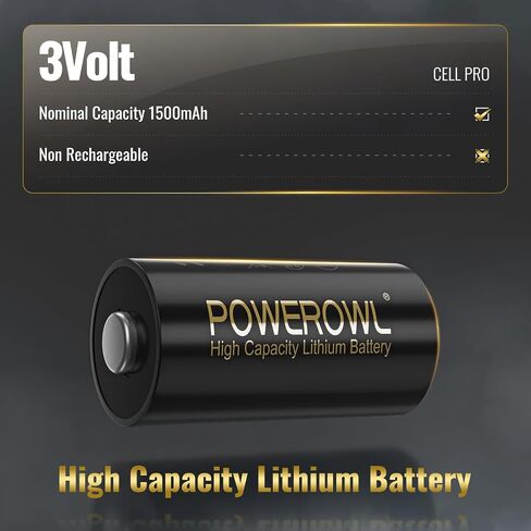 بطارية ليثيوم POWEROWL CR123A 3V، سعة عالية 123 بطارية، طاقة طويلة الأمد - الكمية 12 in Kuwait