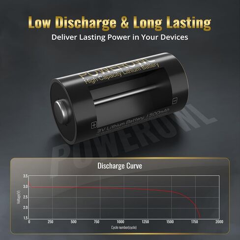 بطارية ليثيوم POWEROWL CR123A 3V، سعة عالية 123 بطارية، طاقة طويلة الأمد - الكمية 12 in Kuwait