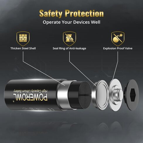 بطارية ليثيوم POWEROWL CR123A 3V، سعة عالية 123 بطارية، طاقة طويلة الأمد - الكمية 12 in Kuwait