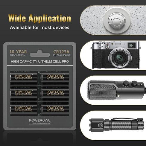 بطارية ليثيوم POWEROWL CR123A 3V، سعة عالية 123 بطارية، طاقة طويلة الأمد - الكمية 12 in Kuwait