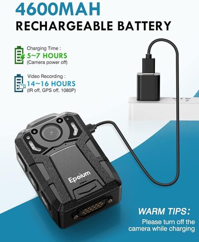 كاميرا الجسم Epoium EM2 128GB 4K، دعم مسار GPS، بطارية 4600 مللي أمبير في الساعة، تسجيل فيديو 14 ~ 16 ساعة، مقاومة للماء IP67، كاميرا مثبتة على الجسم مع رؤية ليلية وحماية الملفات للتسجيل in Kuwait