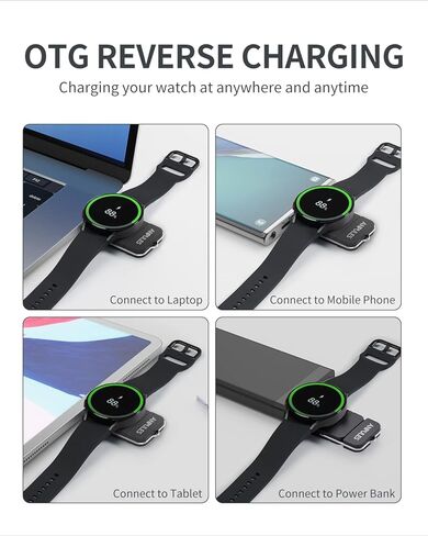 شاحن ساعة محمول لساعة سامسونج جالاكسي 5 - شاحن ساعة انبوليز USB C وUSB A [OTG] لساعة جالاكسي ووتش، شاحن لاسلكي مغناطيسي لساعة جالاكسي 4/4 كلاسيك/3/جالاكسي اكتيف 2 (اسود) in Kuwait