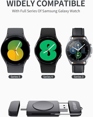 شاحن ساعة محمول لساعة سامسونج جالاكسي 5 - شاحن ساعة انبوليز USB C وUSB A [OTG] لساعة جالاكسي ووتش، شاحن لاسلكي مغناطيسي لساعة جالاكسي 4/4 كلاسيك/3/جالاكسي اكتيف 2 (اسود) in Kuwait
