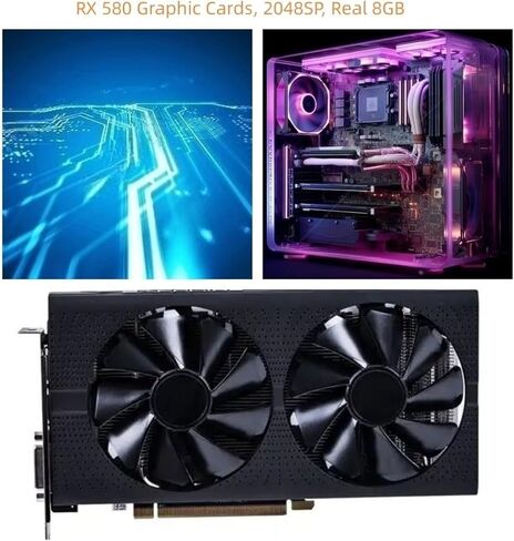XUANMO AMD Radeon RX580 2048SP Real 8GB gpu GDDR5 256-Bit Pc Gaming Video Card AMD 2XDP HDMI PCI Express 3.0 with Freeze Fan Stop for Desktop Computer Gaming Gpu in Kuwait