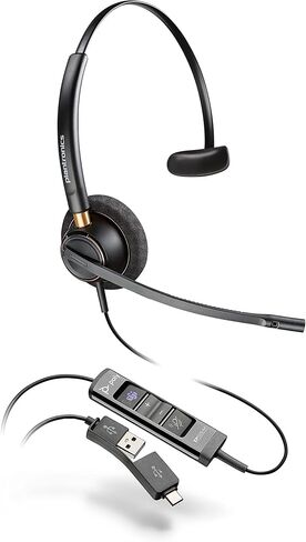 سماعة راس انكور برو 515-M USB-A وUSB نوع C (بلانترونيكس) من بولي - محسنة للفرق - ازرار الرد على المكالمات والامساك - تعمل مع منصات مركز الاتصال افايا وجينسيس وسيسكو - سماعة اذن واحدة/احادية in Saudi Arabia
