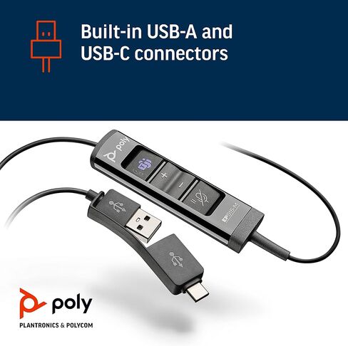 سماعة راس انكور برو 515-M USB-A وUSB نوع C (بلانترونيكس) من بولي - محسنة للفرق - ازرار الرد على المكالمات والامساك - تعمل مع منصات مركز الاتصال افايا وجينسيس وسيسكو - سماعة اذن واحدة/احادية in Saudi Arabia