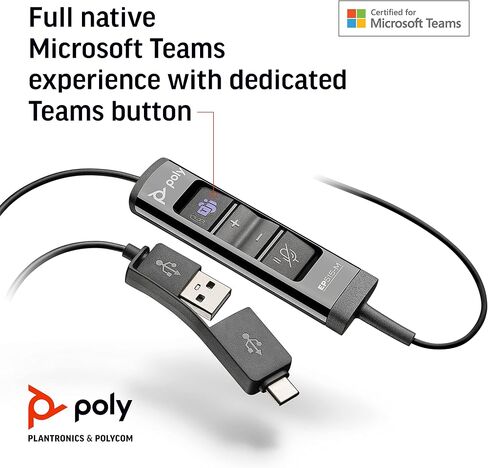 سماعة راس انكور برو 515-M USB-A وUSB نوع C (بلانترونيكس) من بولي - محسنة للفرق - ازرار الرد على المكالمات والامساك - تعمل مع منصات مركز الاتصال افايا وجينسيس وسيسكو - سماعة اذن واحدة/احادية in Saudi Arabia