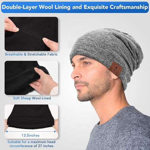 ASIILOVI 2 Pack Bluetooth Beanie 2023 Version، قبعة صغيرة بلوتوث مبطنة بالصوف بطبقة مزدوجة، هدايا تقنية فريدة للرجال / النساء / المراهقين / عيد الشكر العائلي (2 قبعة صغيرة وسماعة رأس قابلة للفصل) in Kuwait