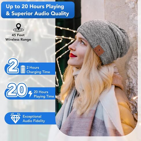 ASIILOVI 2 Pack Bluetooth Beanie 2023 Version، قبعة صغيرة بلوتوث مبطنة بالصوف بطبقة مزدوجة، هدايا تقنية فريدة للرجال / النساء / المراهقين / عيد الشكر العائلي (2 قبعة صغيرة وسماعة رأس قابلة للفصل) in Kuwait
