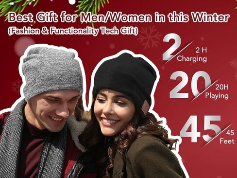 ASIILOVI 2 Pack Bluetooth Beanie 2023 Version، قبعة صغيرة بلوتوث مبطنة بالصوف بطبقة مزدوجة، هدايا تقنية فريدة للرجال / النساء / المراهقين / عيد الشكر العائلي (2 قبعة صغيرة وسماعة رأس قابلة للفصل) in Kuwait