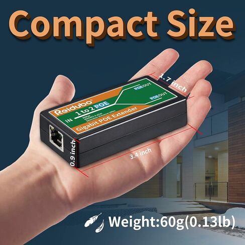 Reidubo 2 Port Gigabit PoE Extender Repeater | 1in 2 Out | 1000Mbps | Extend Additional 100m Distance|Compliant 802.3af/at | Plug and Play | for Security PoE IP Camera,Over Cat5/Cat6 Cables. in Kuwait