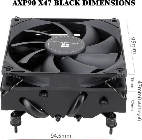 ثيرمال رايت مبرد هواء لوحدة المعالجة المركزية AXP90-X47، ارتفاع 47 ملم، مروحة PWM نحيفة TL-9015B، تقنية AGHP لـ AMD AM4/انتل 1150/1151/1155/1156/1200 (اسود) in Saudi Arabia