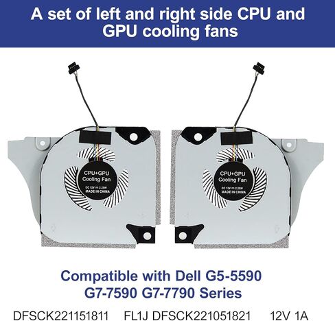 اس-يونيون مروحة تبريد جديدة بديلة لوحدة المعالجة المركزية ووحدة معالجة الرسومات الجرافيكية لجهاز ديل G5-5590 G7-7590 G7-7790 G5 5590 G7 7590 7790 P82F سلسلة لاب توب (مع معجون حراري وملعقة مسطحة) in Kuwait